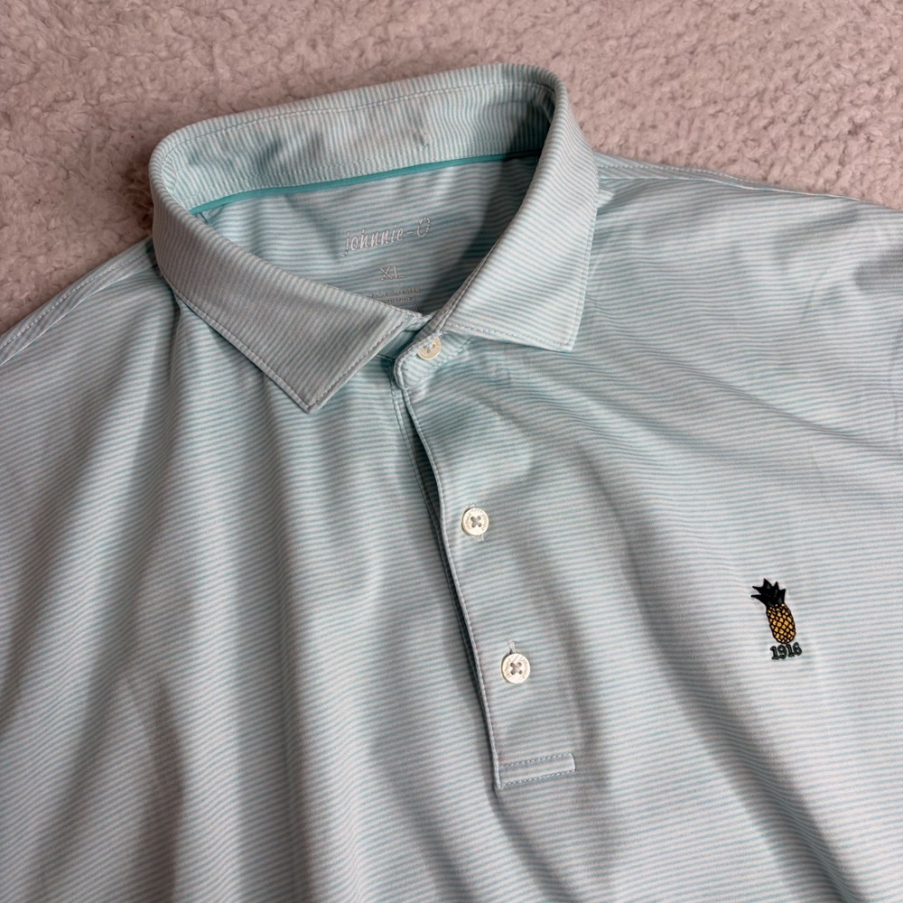 Johnnie-O Lyndon Striped Polo Shirt Mens XL Blue White Pineapple JMPO2010